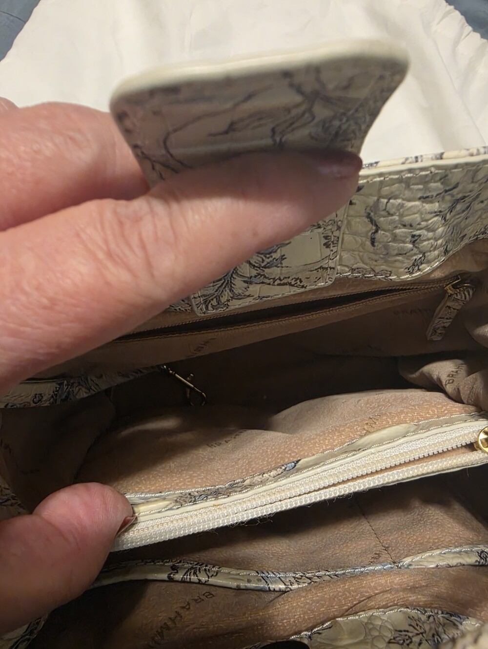 Brahmin Floral Melbourne Croc-embossed Satchel and Matching Wallet EUC - Picture 7 of 16